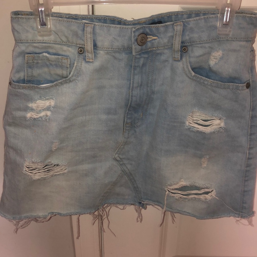 Distressed denim skirt
